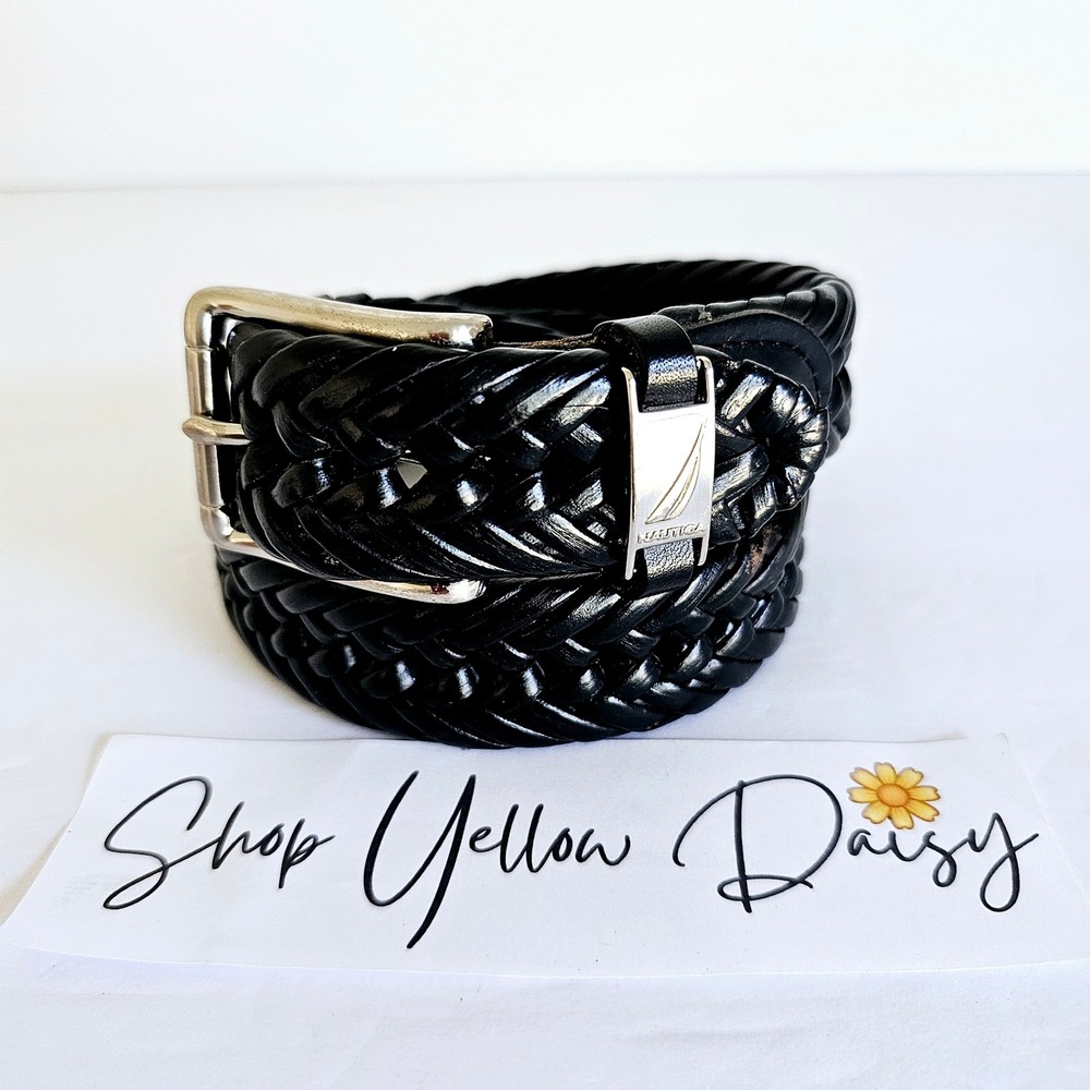 Authentic Nautica Braided Black Leather Belt Mens Sz 34 -‎ 34 - B388.1